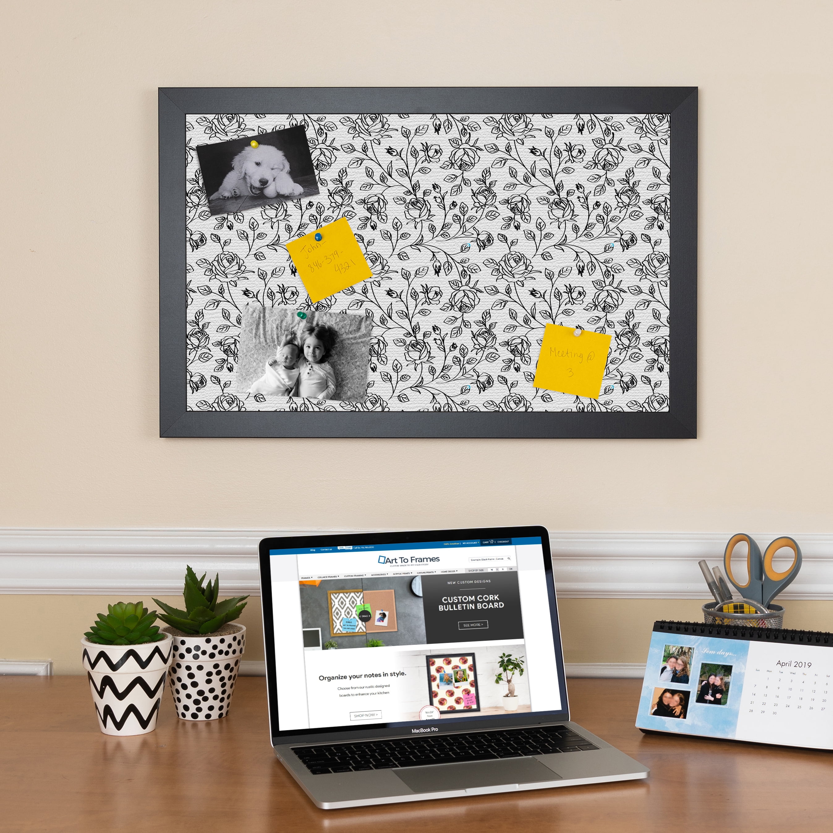 PinPix 17x17 Custom Cork Bulletin Board Floral Black Roses Poster Board Has a Fabric Style Canvas Finish, Framed in Floral Black Roses, by ArtToFrames (PinPix-165)