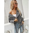 thumbnail image 4 of Women'S Cropped Corduroy Belted Jacket Motorcycle Jacket Coat Grey M, 4 of 7
