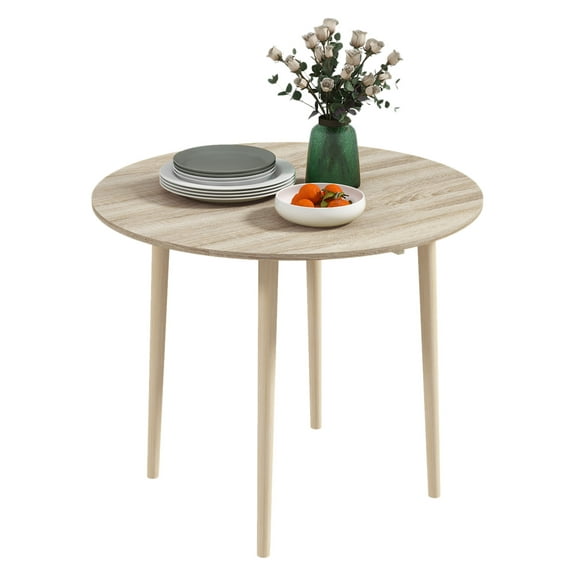 35" Drop Leaf Kitchen Table - Collapsible Round Dining Table for Small Spaces - Folding Table with Wood Legs - Oak Finish Oak   MDF