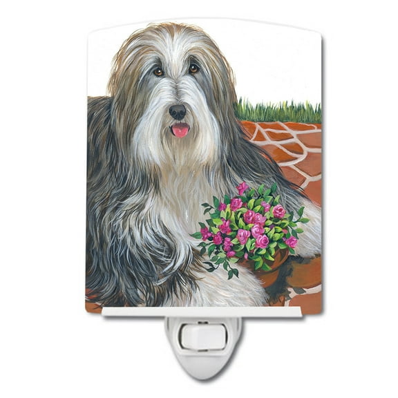 Caroline's Treasures PPP3141CNL Bearded Collie Pot of Roses Ceramic Night Light, 6x4x3", multicolor