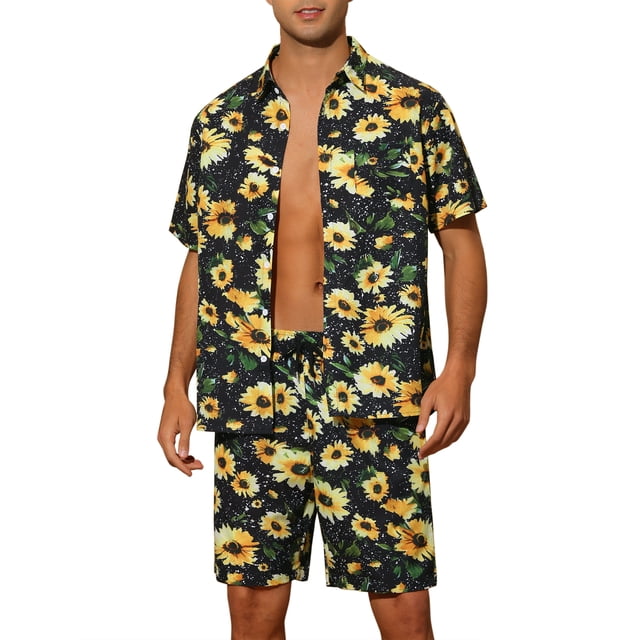 Conjunto de Camisas Impresas INSPIRE CHIC de Verano para Hombre de Mangas Cortas, Atuendo Hawaiano de Bloque de Color en Azul Marino