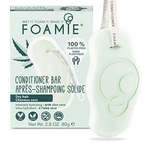 Foamie Natural Aloe You Vera Much Conditioner Bar - For Oily and Damaged Hair - Cruelty, Paraben, Sulfate Free - Strengthens Massages Cleans Your Scalp - Plastic Free Packaging saves 2 Bottl