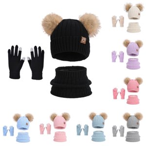 QTSHPN 3PCS Kids Winter Hat Winter Knitted Scarf Winter Gloves Set Kids Knit Hat with Ear Warm Scarf Boys Girls Kids Winter Hat Gloves Scarf Set