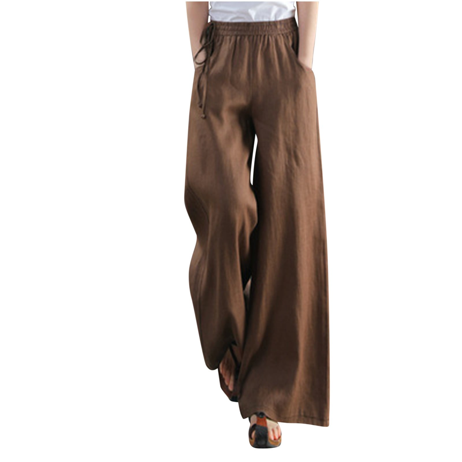 Womens Lounge Pants Cotton Linen Lightweight Wide Leg Pants for Women  Casual Loose Fitting Solid Slacks Trousers (4X-Large, CoffeeA)