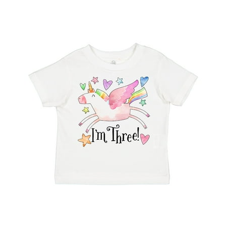 

Inktastic I m 3 Cute Rainbow Unicorn with Stars and Hearts Gift Toddler Boy or Toddler Girl T-Shirt