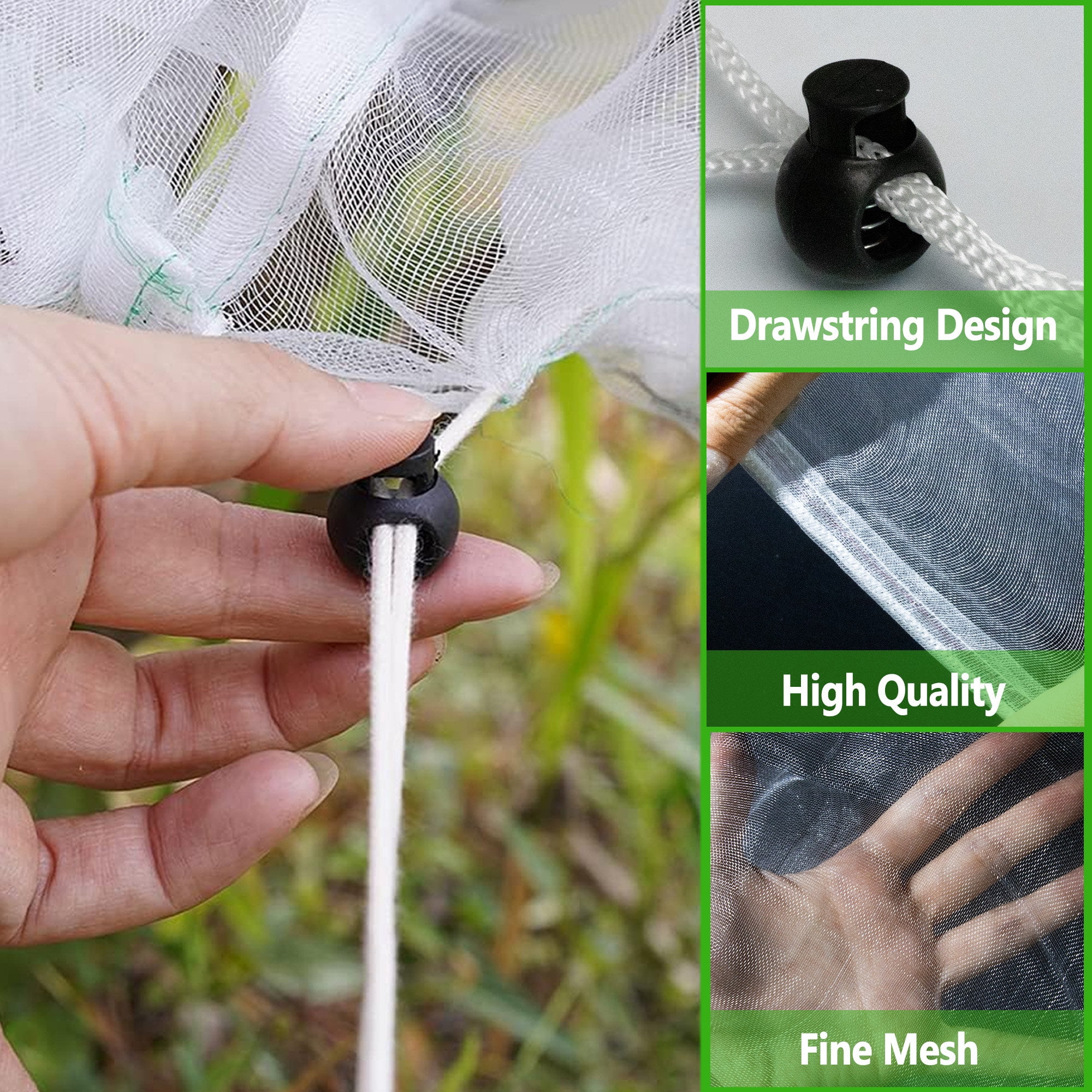 4PCS Insect Bird Barrier Netting Mesh with Drawstring- 3.9 x 2.6 Feet Fruit Tree Net-Garden Netting Plant Cover for Protect Plant Fruits Flower from Insect Bird Eating