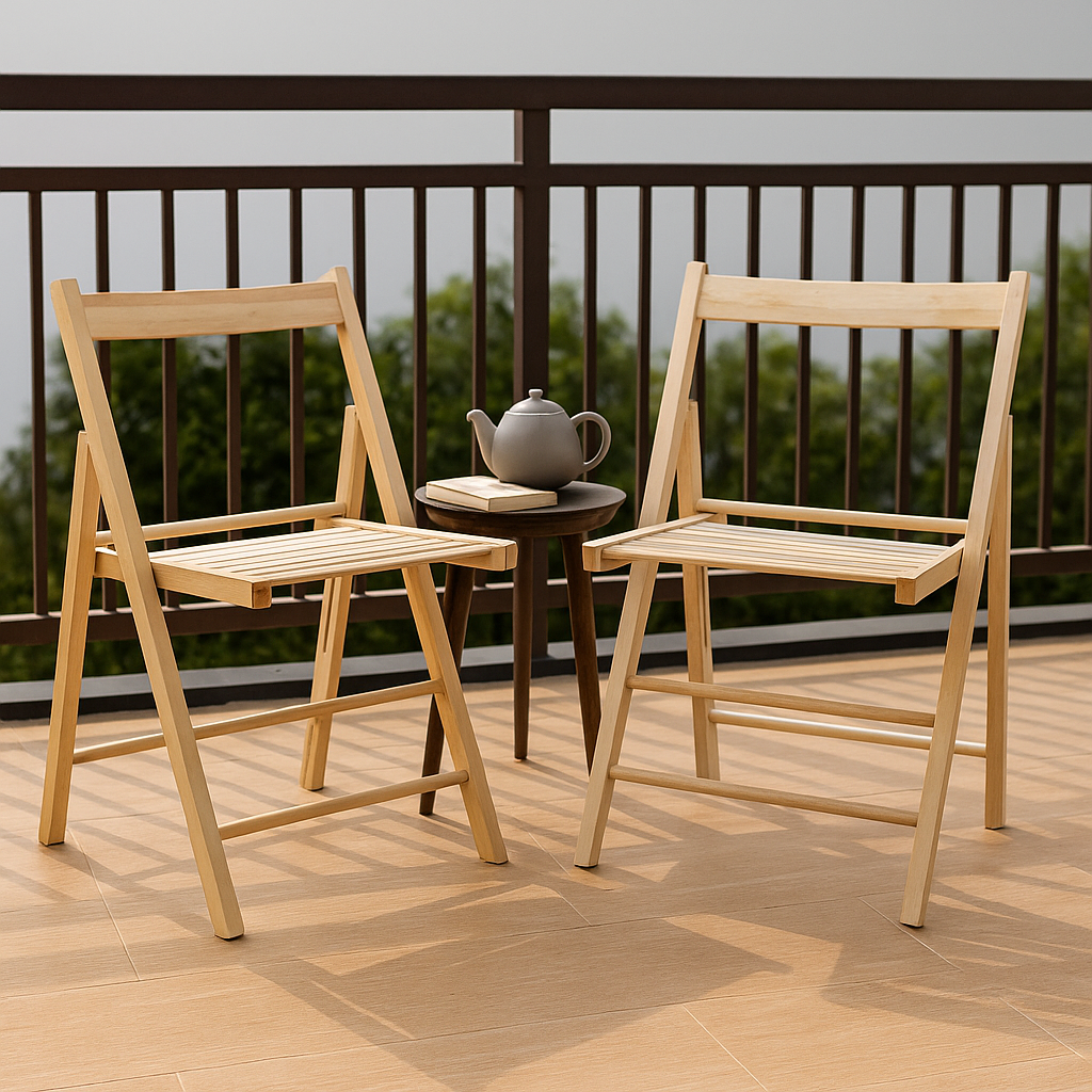 Homy Casa Folding Wooden Patio Chairs Set of 2 for Balcony Apartment Outdoor Relaxation, Natural