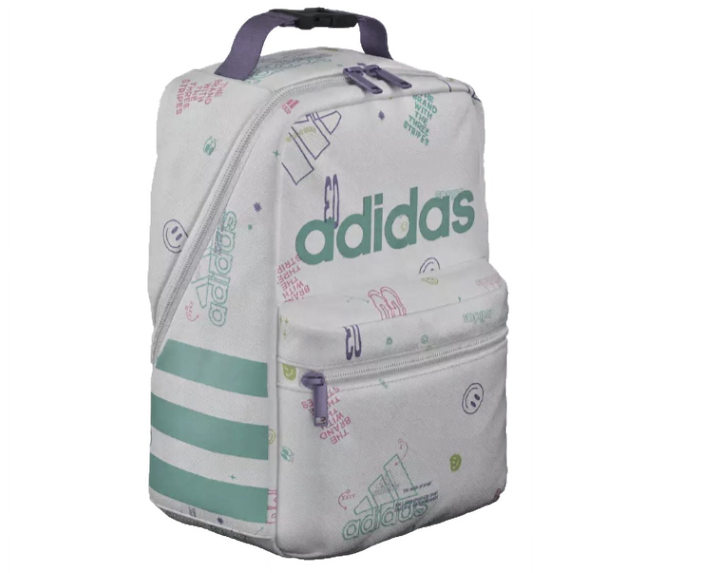 adidas Unisex Santiago Lunch Bag, Insulated School Food Container Box Discontinued, Icon Brand Love White/Flash Aqua Blue/Light Purple/2.0, One Size