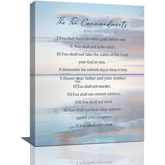 Taimeng The 10 Commandments Wall Art Ten Decor Bible Verses Pictures Christian Motivational Quotes Canvas Prints Painting Religious Decorations Framed Artwork for Bathroom Bedroom 12x16'', Purple One