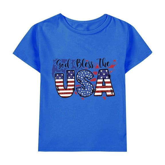 EnJoCho Kids Cartoon Clothes Toddler Boys 4th Of July Shirts Kids American Flag T Shirt Girls Patriotic Short Sleeve Tees Cotton Top Clothes