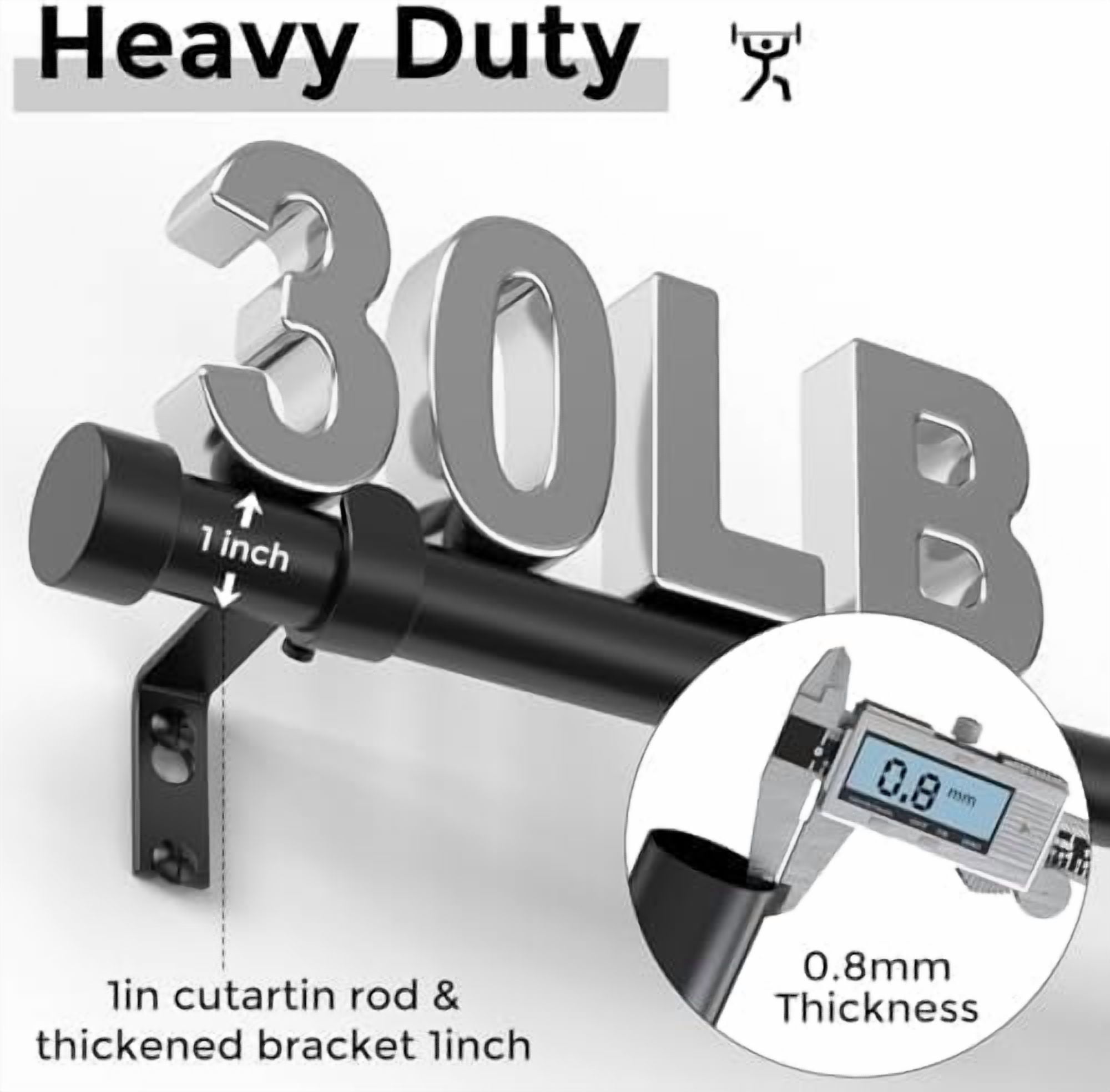 2 Pack Curtain Rods for Windows 48 to 84 Inch(4-7 Feet),Black 1'' Diameter Drapery Rods with End Cap Style Design,Modern Adjustable Heavy Duty Curtain Rod,Size:36''-88''