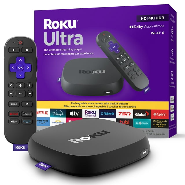 Roku Ultra 2024 | The Ultimate Streaming Player - 4K Streaming Device with HDR10+, Dolby Vision & Atmos - Bluetooth & Wi-Fi 6 - Rechargeable Voice Remote Pro with Backlit Buttons - Free & Live TV