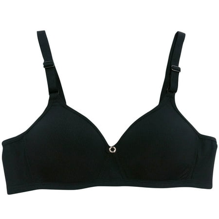 Extra Savings: Bras for Women No Underwire  Sujetadores para mujer sin aros  Women s Non Steel Ring Style Printed Gathered Middle Button Breathable Underwear Daily Bra SOPATENOR Black L