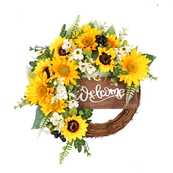Zeeyh 18 Inch Fall Front Door Wreath with Sunflowers, Grains, Maple Leaves, Berries, and Orange Carnations, Harvest Door Wreath for Fall or Thanksgiving Decor,A