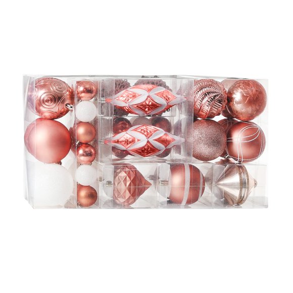 XmasExp Christmas Ball Ornaments Assorted Shatterproof Christmas Ball Set with Reusable Hand-held Gift Package for Xmas Tree Decoration (Rose Gold, 102pcs)