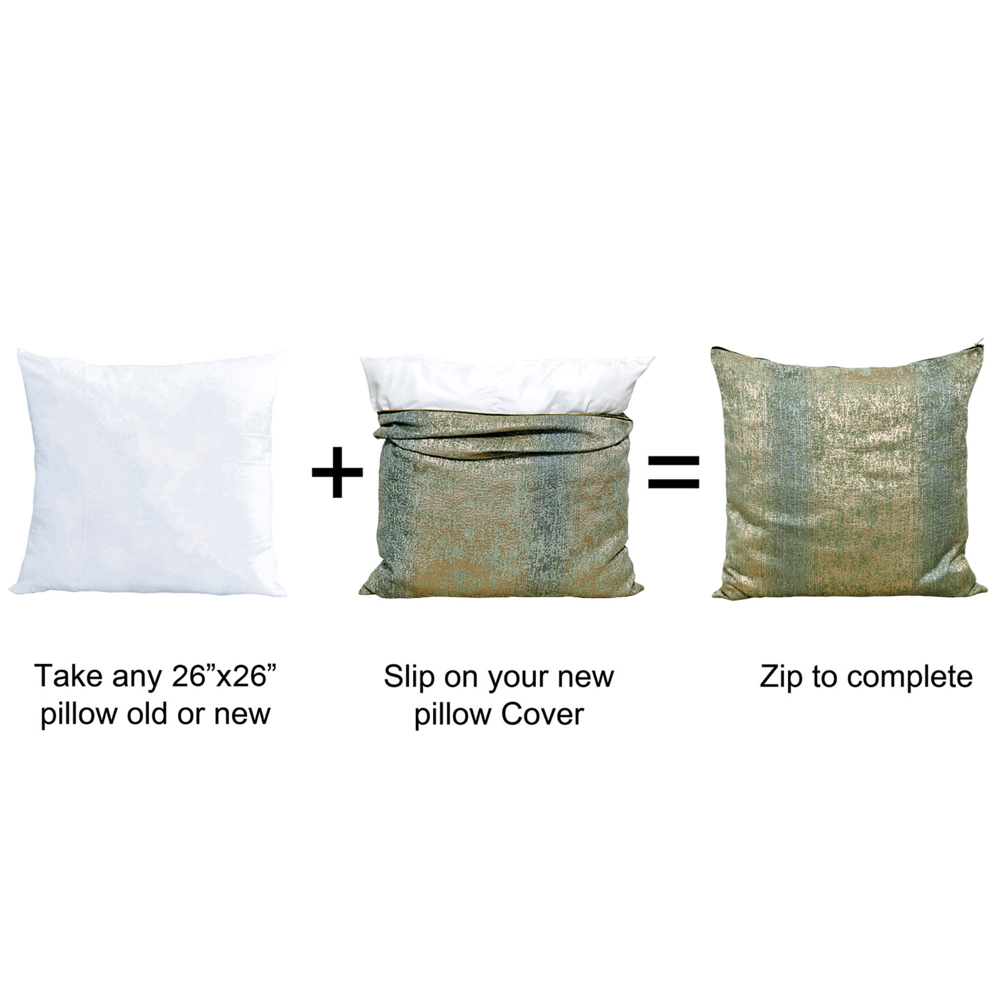 Home Soft Things Jacquard Chenille Big Zipper Throw Pillow Cover 2 Piece Set - Taupe/Sage - 26" x 26"