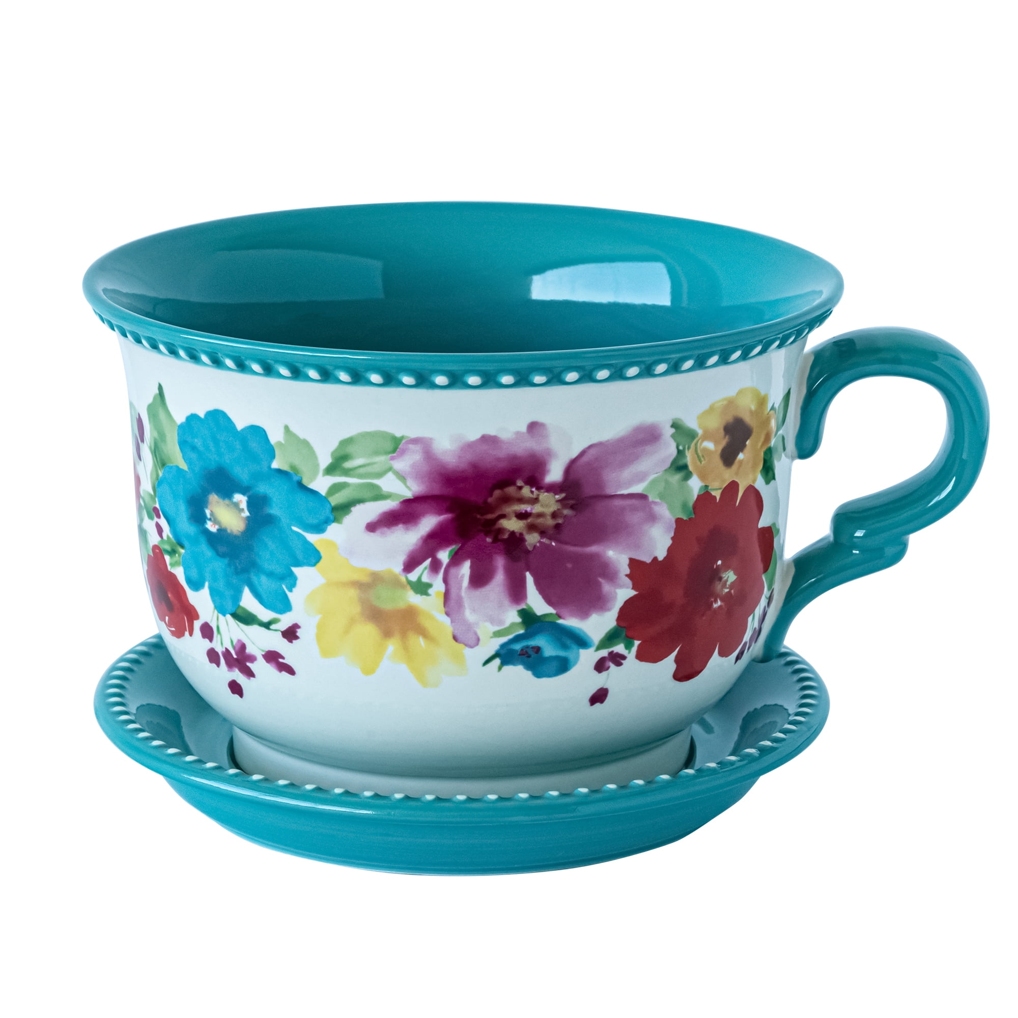 The Pioneer Woman Breezy Blossoms Teacup Planter, 10 in, Stoneware