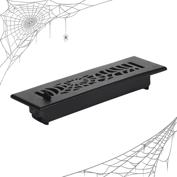 Spooky Gothic Vent cover 2"x 10" Duct Opening (Overall 3-1/2"x 11-3/4") Spider Web Design Solid Cast Aluminium Register