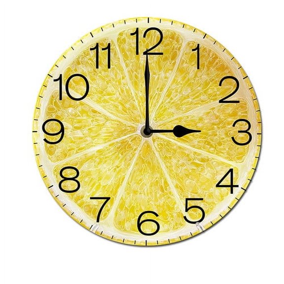 ZXCXRQFa Summer Lemon Yellow Fruits Wood Wall Clock Silent Non-Ticking Kitchen Desk Clock Battery Operated Analog Decorative Round Clocks 10 in Garden Home Decor