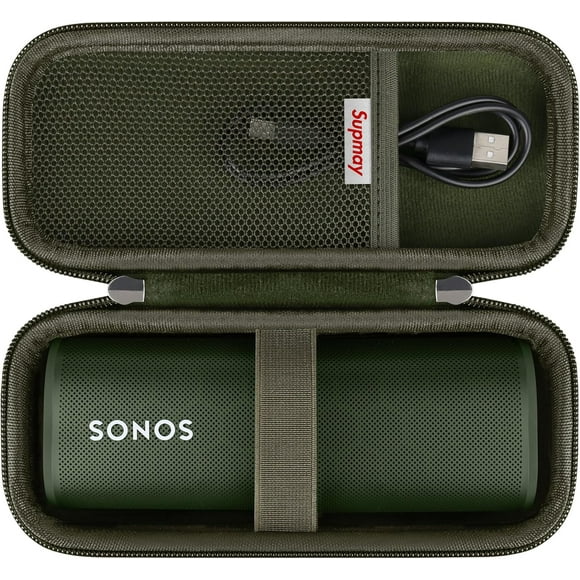 SDES-Hard Carrying Case for Sonos Roam 2/ Sonos Roam Portable Waterproof Bluetooth Speaker, Wireless Portable Speaker Protection Case with Mesh Pocket for USB-C Cable, Green