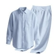 thumbnail image 4 of Men's 2 Pieces Linen Set Long Sleeve Shirts Casual Beach Pants With Pockets Summer Yoga Outfits Loose Shirts and Pants Vacation Sets for Men (XL, Light Blue), 4 of 4