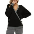 thumbnail image 1 of Yuyuzo Sweater Blouses Long Sleeve V Neck Pullover Patchwork Knit Tops Fall Winter Casual Solid Color Sweaters, 1 of 5