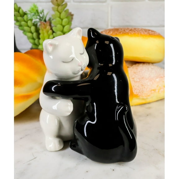 Ebros Colorful Ceramic Black White Cat Couple Hugging Dancing Salt Pepper Shaker