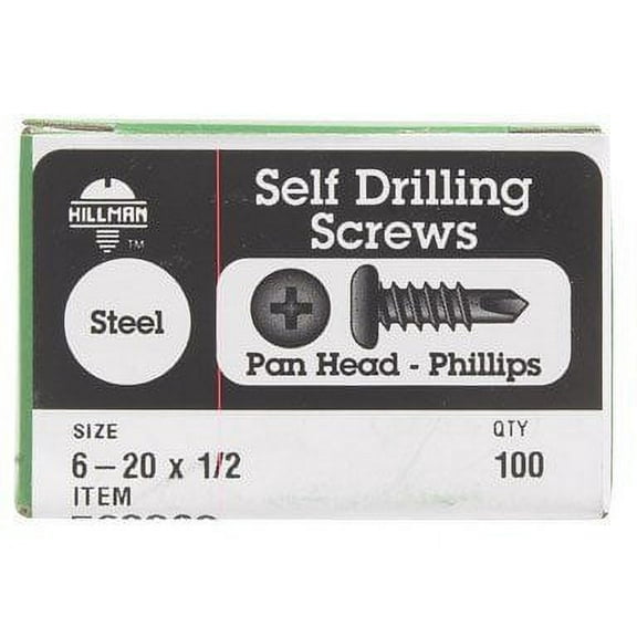 Hillman Self Drilling Sheet Metal Screws 1/2 " Standard Grade Phillips Pan Head 100 / Box