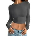 thumbnail image 1 of MIASHUI T-Shirt à Manches Longues Court Ajusté Col Rond Uni pour Femmes Gris Foncé,m, 1 of 4