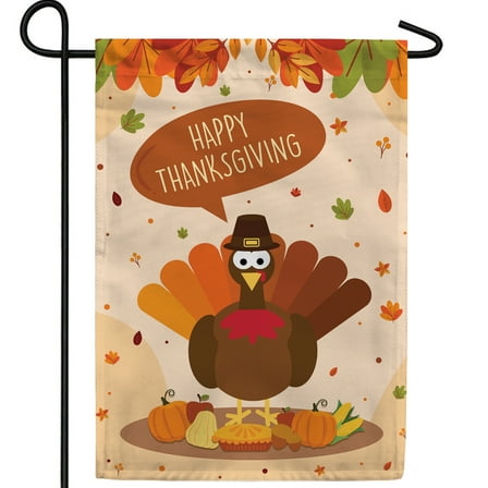 America Forever Happy Thanksgiving Garden Flag, 12.5 x 18 inch Double Sided, Cartoon Turkey Banner, Fall Harvest Decoration, Autumn Seasonal Outdoor Decor, Holiday Yard Flag