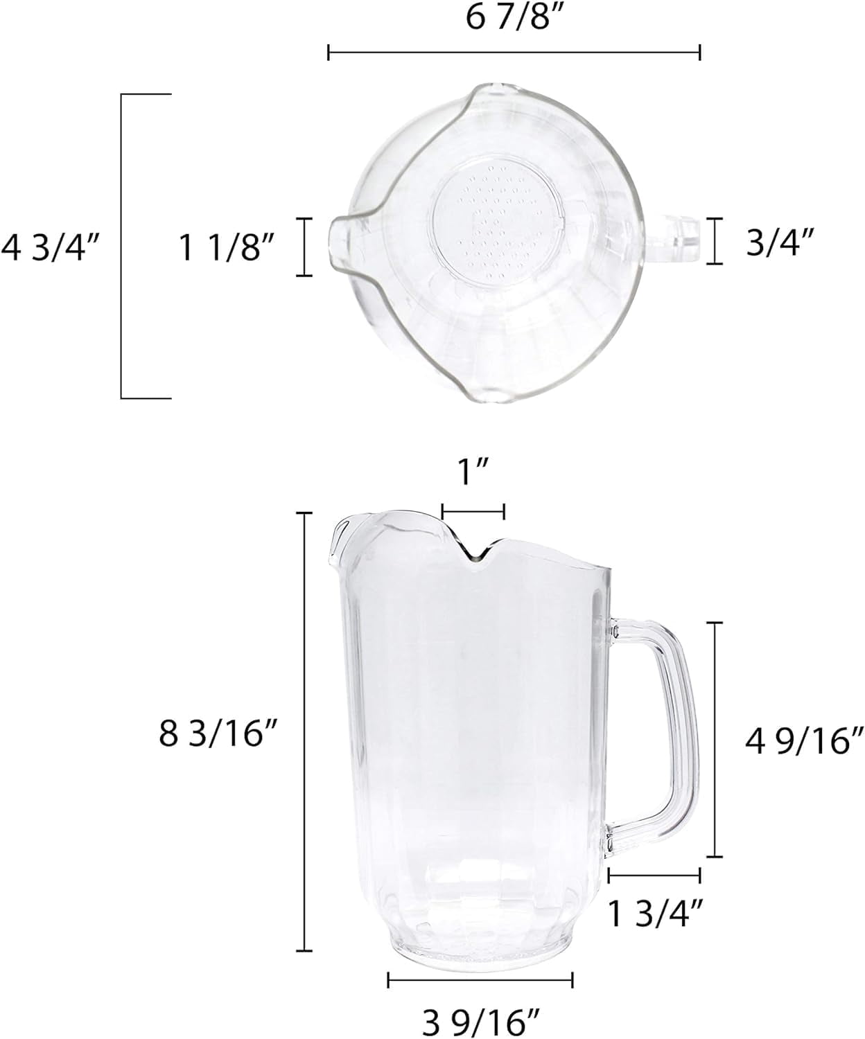 TrueCraftware- Set of 2 Three Spouts 64 oz Water Pitcher Polycarbonate Clear Color -Beverage Beverage Serveware Carafe Clear Pitcher for Mimosa Bar Brunch Cold Water Juice Milk Iced Tea Lemonade