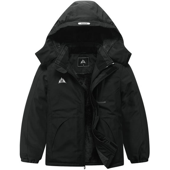 Girl's Boy's Ski Jacket Kid's Waterproof Snow Coat Raincoats Winter Outwear, Black