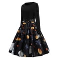 thumbnail image 6 of Edvintorg Halloween Dress for Women Long Sleeve Halloween Costumes Fashion Ladies Casual Receiving Waist Large Skirt Dresses Round-Neck Cocktail Dress, 6 of 7