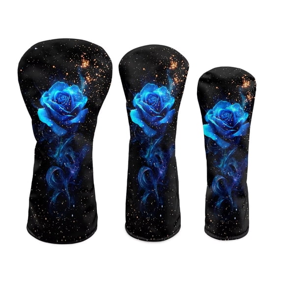 Uorisanigo Golf Club Driver/Fairway Wood/Hybrid Headcovers PU Leather Blue Rose Head Cover, 3 PCS Set Headcovers for Club Protective, Wrinkle-Resistant Essential Golf Accessories
