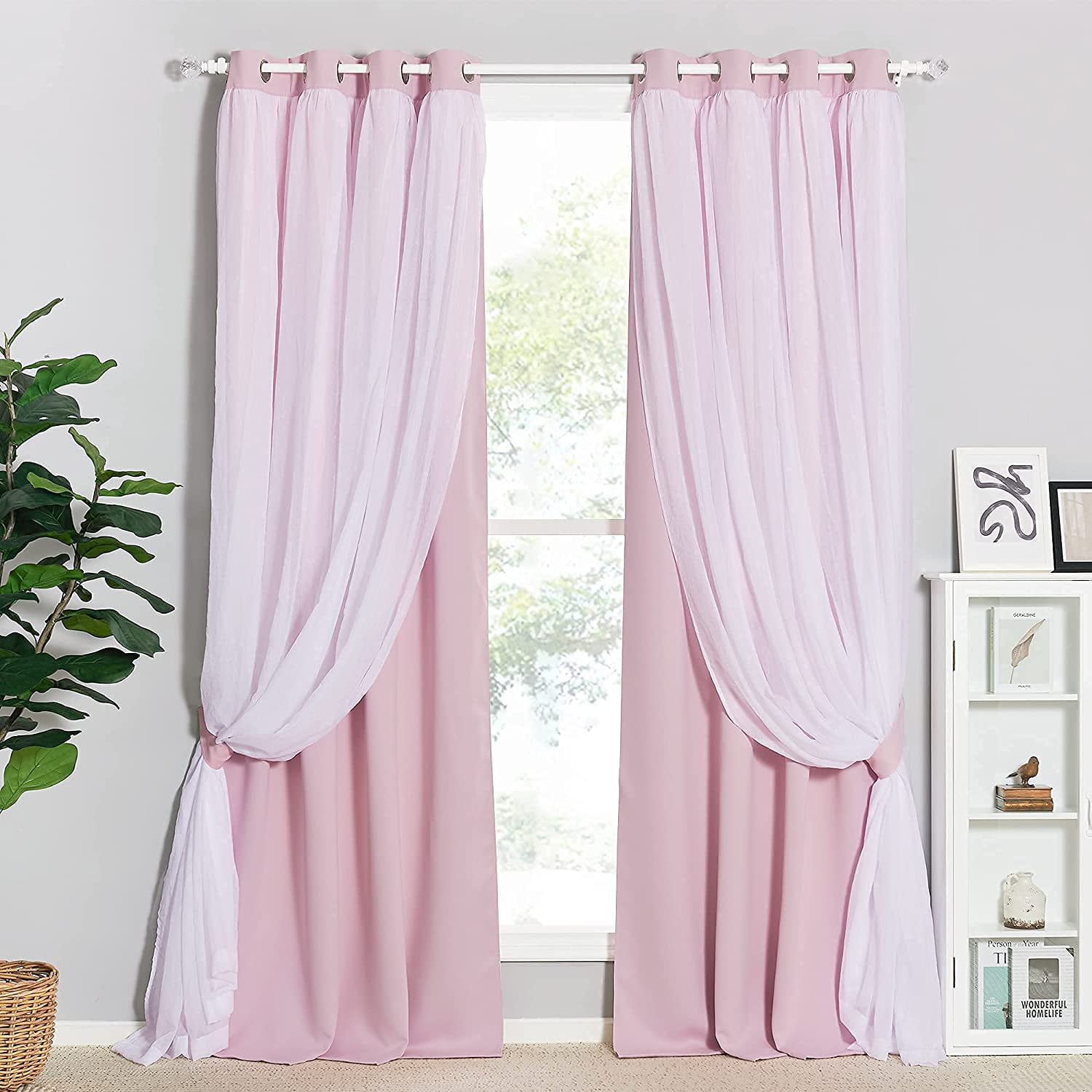 Pink Curtains for Bedroom Nursery Layered Curtains Sheer Blackout Draperies  with Tie Backs Windows Covering 52 x 84 inches Light Pink 2 Panels -  Walmart.com