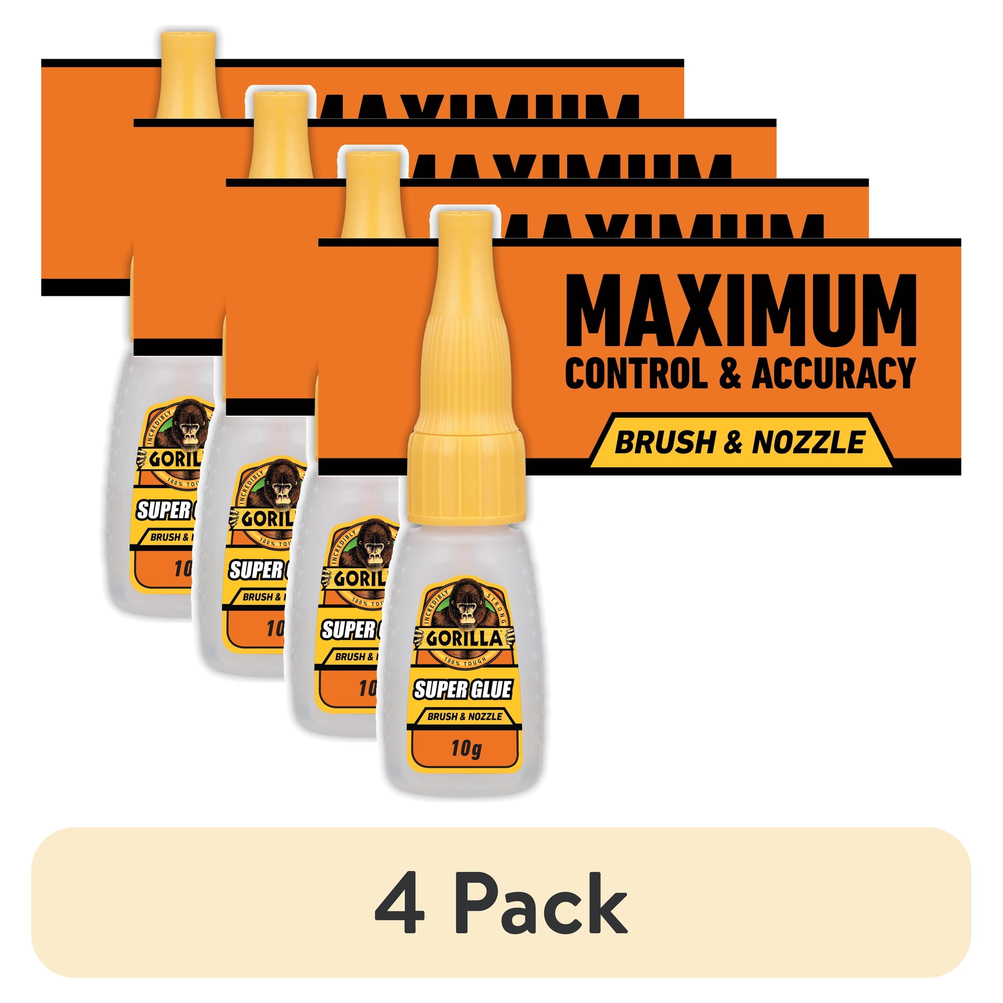 (4 pack) Gorilla Super Glue Brush & Nozzle 10g - Fast Drying Impact Tough Adhesive