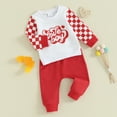thumbnail image 2 of Bagilaanoe 2Pcs Toddler Baby Boy Valentine's Day Clothes Checkerboard Print Long Sleeve Sweatshirt Tops + Sweatpants 6M 12M 18M 24M 3T Kids Pants Set, 2 of 8