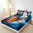 thumbnail image 4 of Manfei Sport Theme Queen Sheet Sets,Ice Hockey Lover Flat Sheet,Orange Blue Queen Fitted Sheet For Boys Kids,Luxury Bedroom Decor,4-Piece, 4 of 7