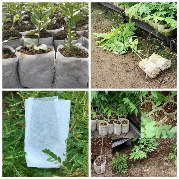 PURELY- 100Pcs Plant Fiber Nursery Pots Seedling Raising Bag Plant Holder Garden