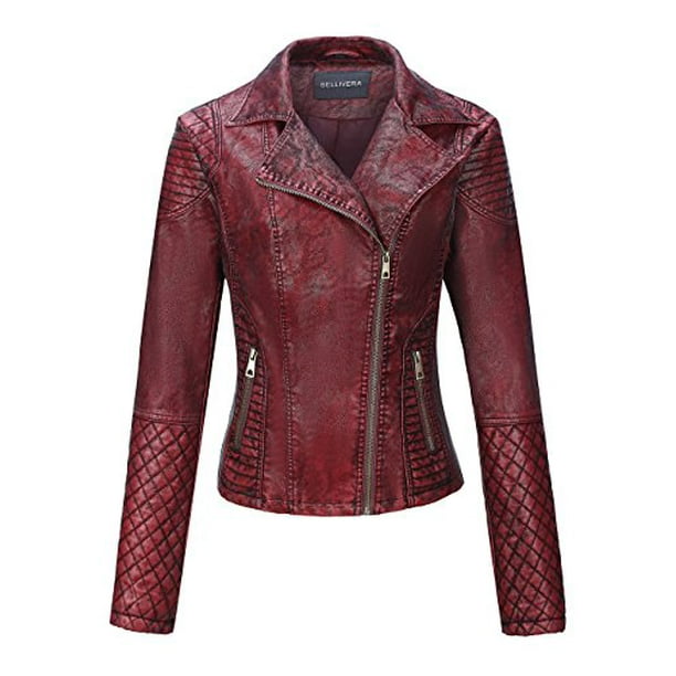 Giolshon Women Short Slim Leather Jackets Faux Motorcycle Moto Biker Coat for Spring Fall Outerwear