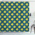 thumbnail image 1 of Yellow and Blue Shower Curtain, Canna Lily Flower Pattern on Blue Backdrop Blooming Foliage, Fabric Bathroom Set with Hooks, 69W X 84L Inches Extra Long, Blue Yellow and Orange, by Ambesonne, 1 of 3