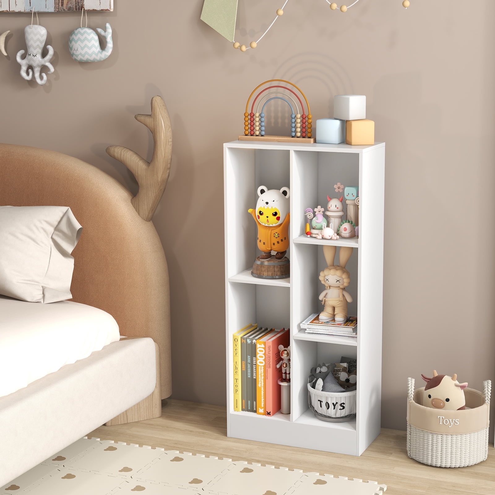 Giantex 5-Cube Bookcase, Freestanding Bookshelf w/ 2 Anti-toppling Kits, Modern Storage Unit, Display Shelving, White