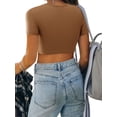 thumbnail image 3 of ZXSXSY Womens Short Sleeve Crew Neck Tassel Trim Wavy Hem Rib Crop Top, 3 of 7