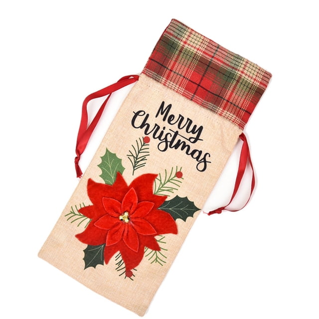 Bearachild Botella de vino de Navidad, ropa con patrón de cuadrícula, de comedor, cubierta de botella de vino, decoración navideña para el hogar, Kits de decoración para fiestas Flor Bearachild HA068795-02
