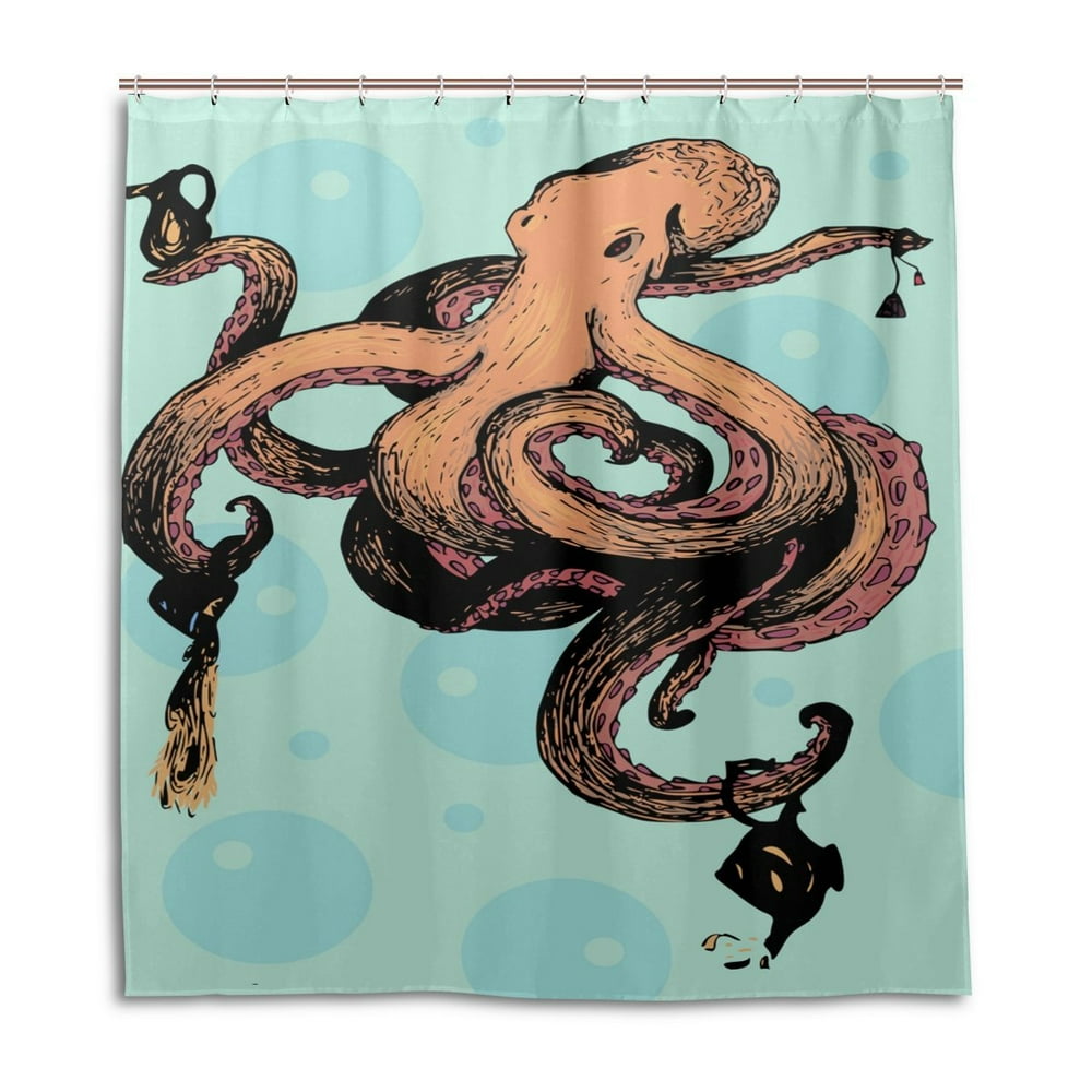 POPCreation Colored Octopus Shower Curtain Waterproof Bathroom Shower