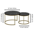 thumbnail image 3 of 27.56" Nesting Round Coffee Tables Set of 2, Marble Pattern Wood Top with Sturdy Metal Frame, Side End Tables for Living Room Bedroom Balcony Yard, Black & Gold, 3 of 9