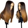 thumbnail image 2 of Soft 180%Density 26inch Ombre Blonde Brown Long Silky Straight Lace Front Wig For Women With Baby Hair Glueless Preplucked Daily, 2 of 7