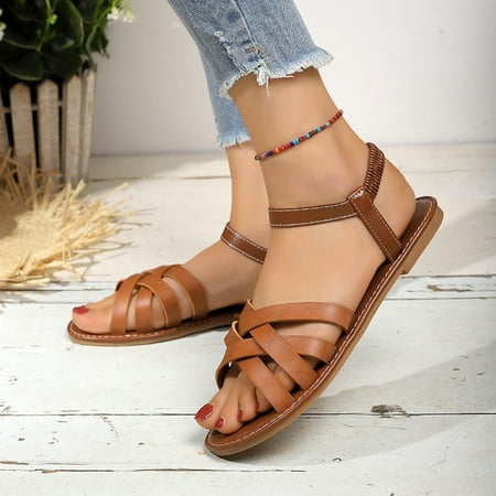 

Sandals for Women Aoujea Holiday Savings Summer Ladies Shoes Flat Heel Sandals Casual Roman Women s Sandals Brown 5.5 on Clerance