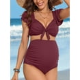 thumbnail image 5 of Sociala Maternity Ribbed Bikini Sets Ruffle Sleeve High Waisted Bathing Suit Two Piece Swimsuit, 5 of 7