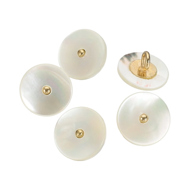 5Pcs Natural Shell Button, 12.5mm Flat Shell Shank Buttons, Beige/Gold
